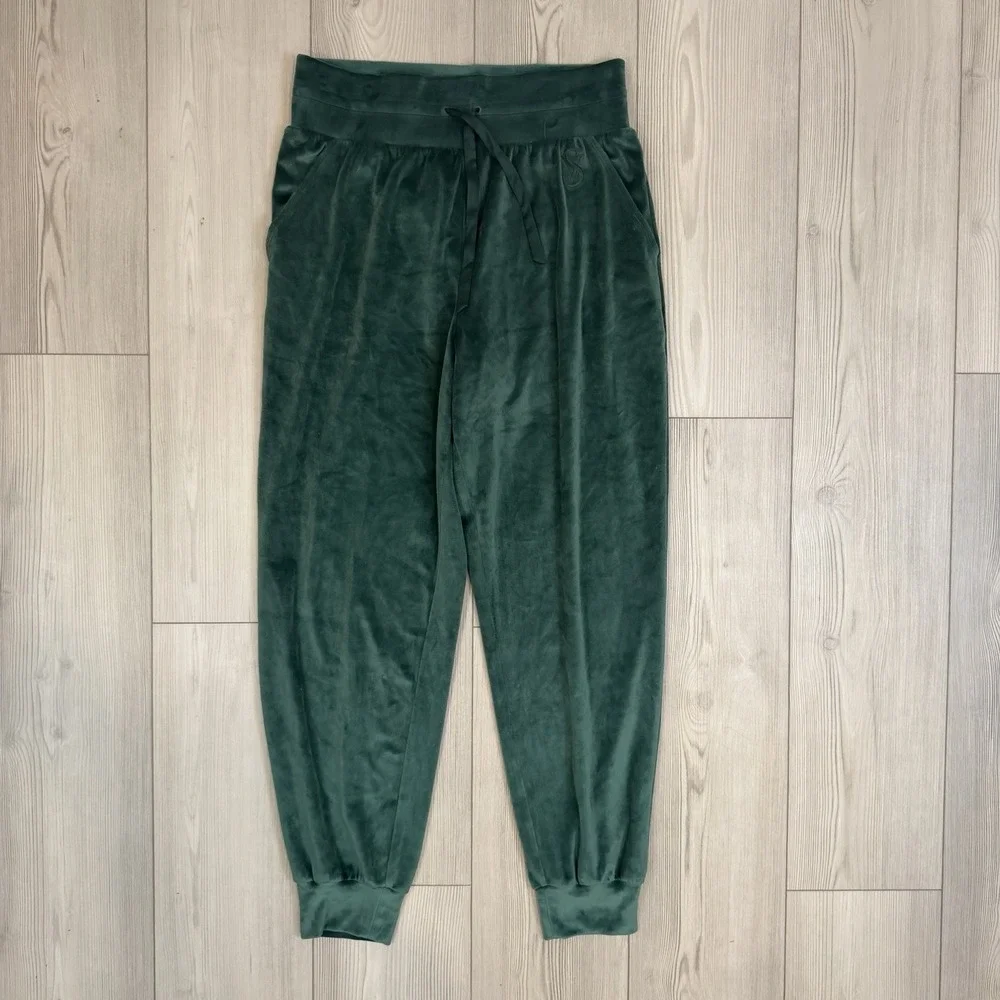 Victorias Secret Medium Pants Velour Jogger Elastic Waist Pull on Deep Green - Picture 1 of 11